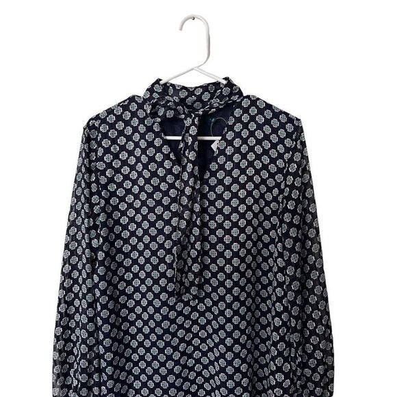 Lauren Ralph Lauren Long Sleeve Polyblend Talsha Tie-Neck Blouse Multicolor Sz L - Picture 2 of 10